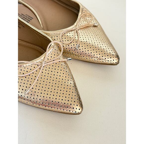 Esprit PETRIA Gold Metallic Slingback Flats 9.5 Point Toe Bow Prep Academia - Picture 4 of 7